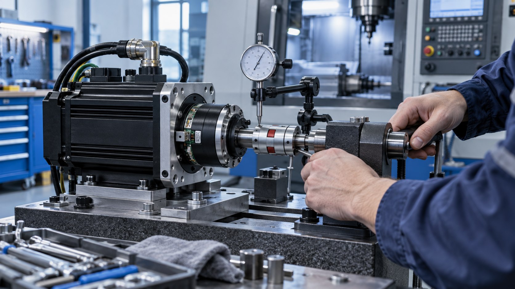 Servo motor enkoderinin hassas ölçüm saatiyle kalibrasyonu